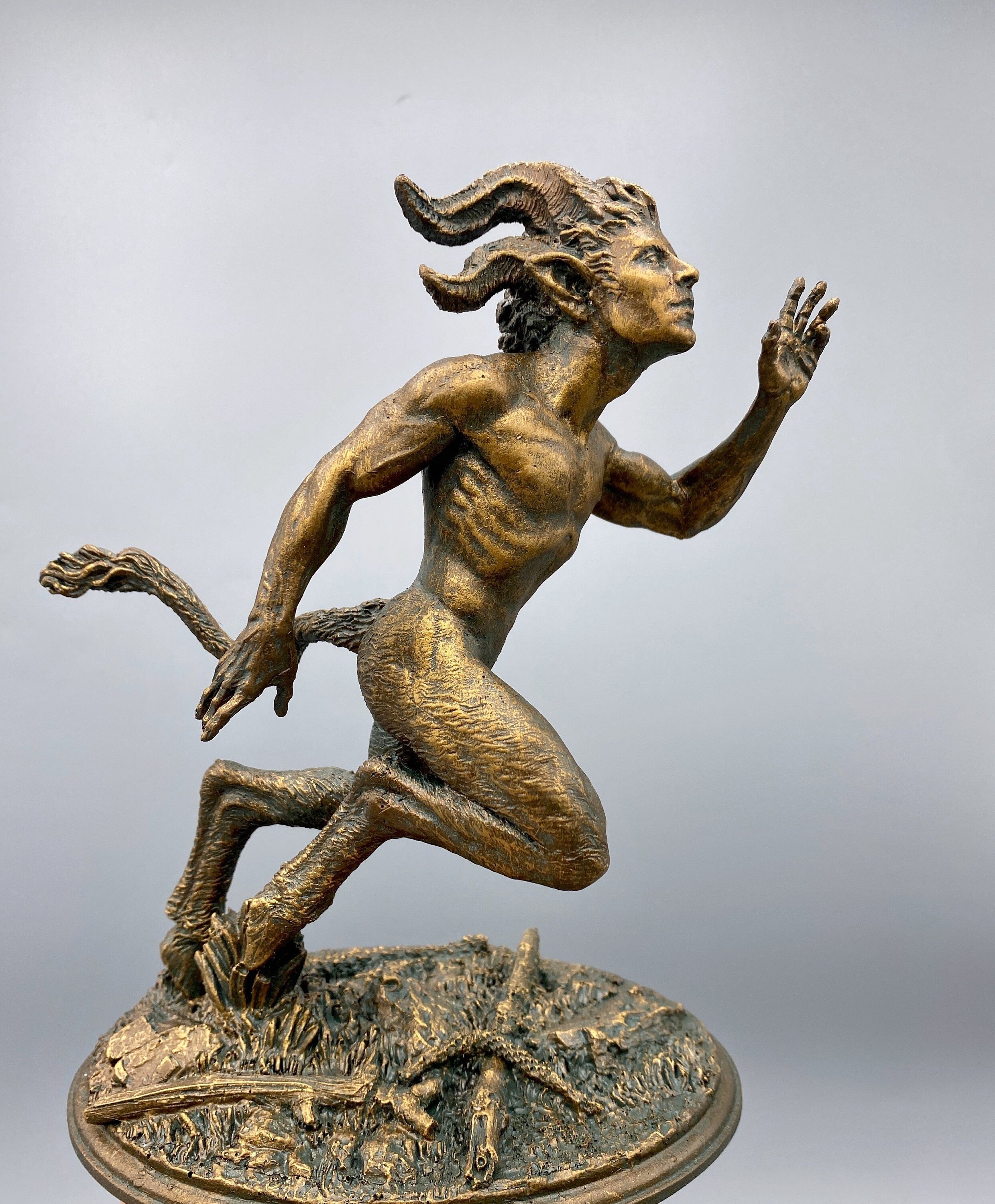 Running Satyr Hand-Painted Resin Figurine