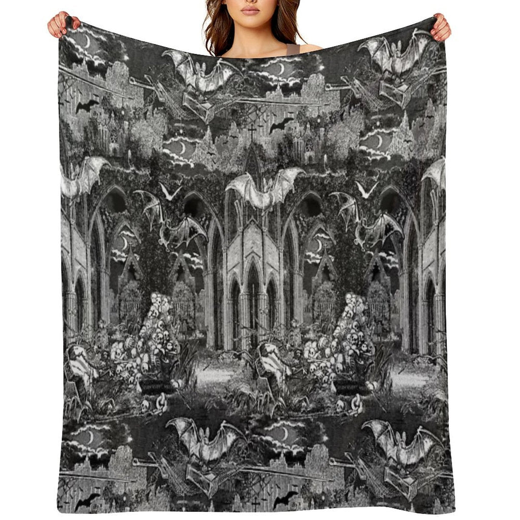 Throw Blanket -Dark Gothic Vampires Crypt Graves Bats Skulls Pattern