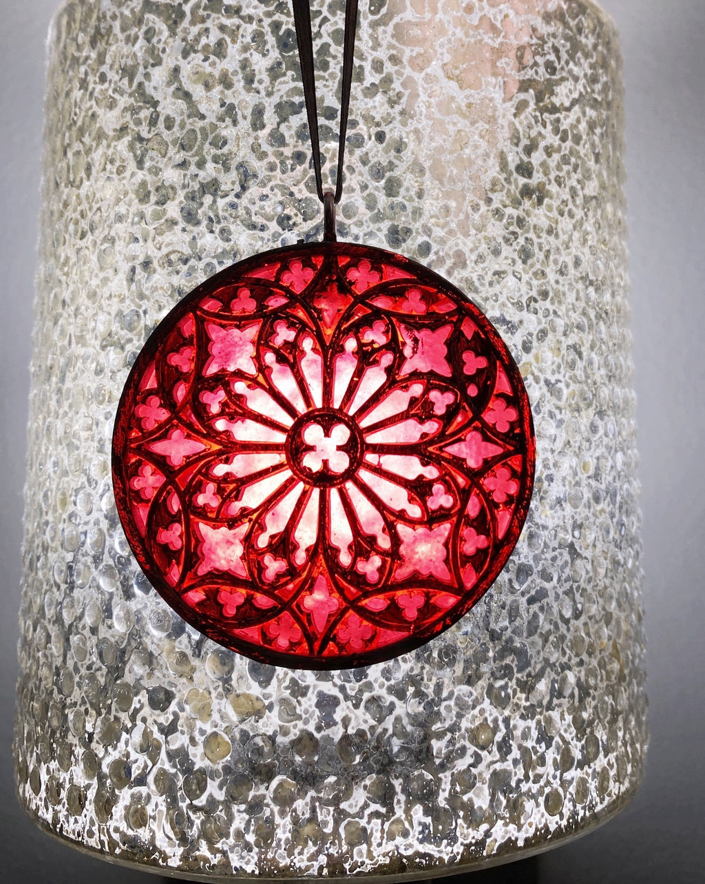 Gothic Cathedral Window Ornament — Translucent Red