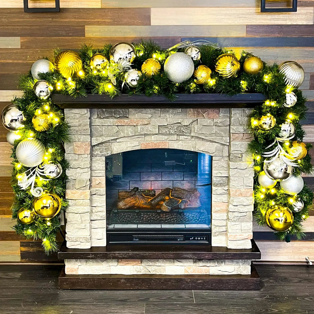 Yuletide Garland with Warm White Lights -Silver and Gold