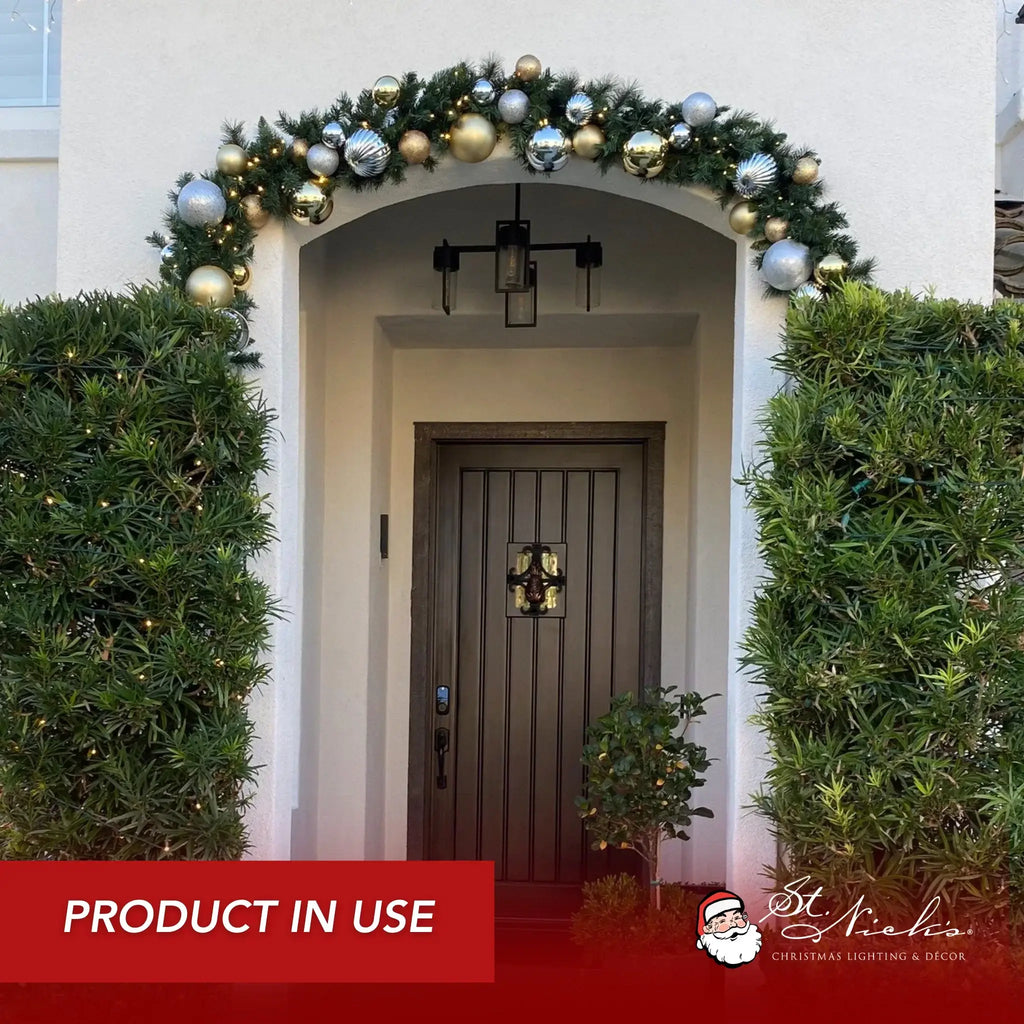 Yuletide Garland with Warm White Lights -Silver and Gold