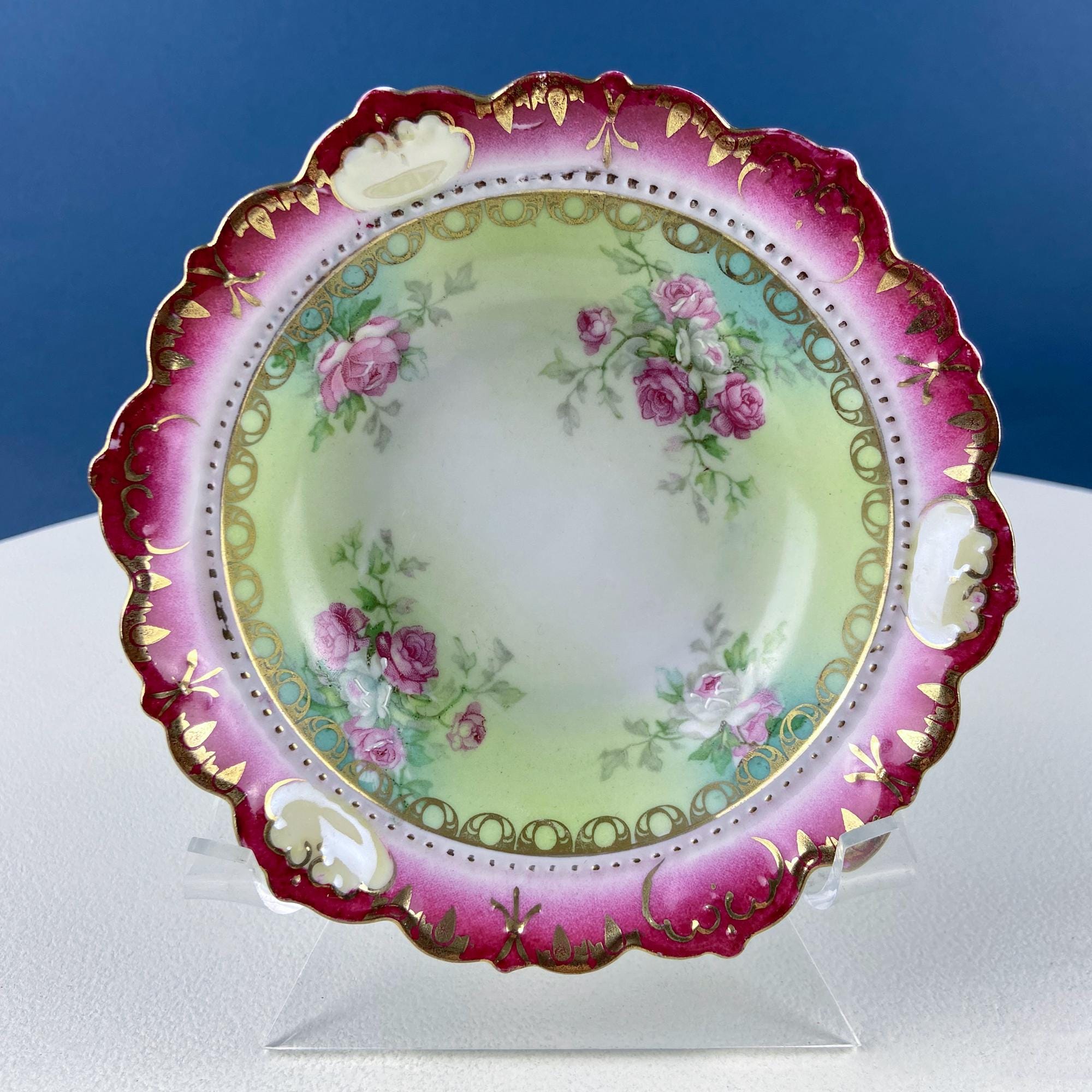 Antique MZ Austria Hand-Painted Rose Serving Bowl Set – 6 Pieces
