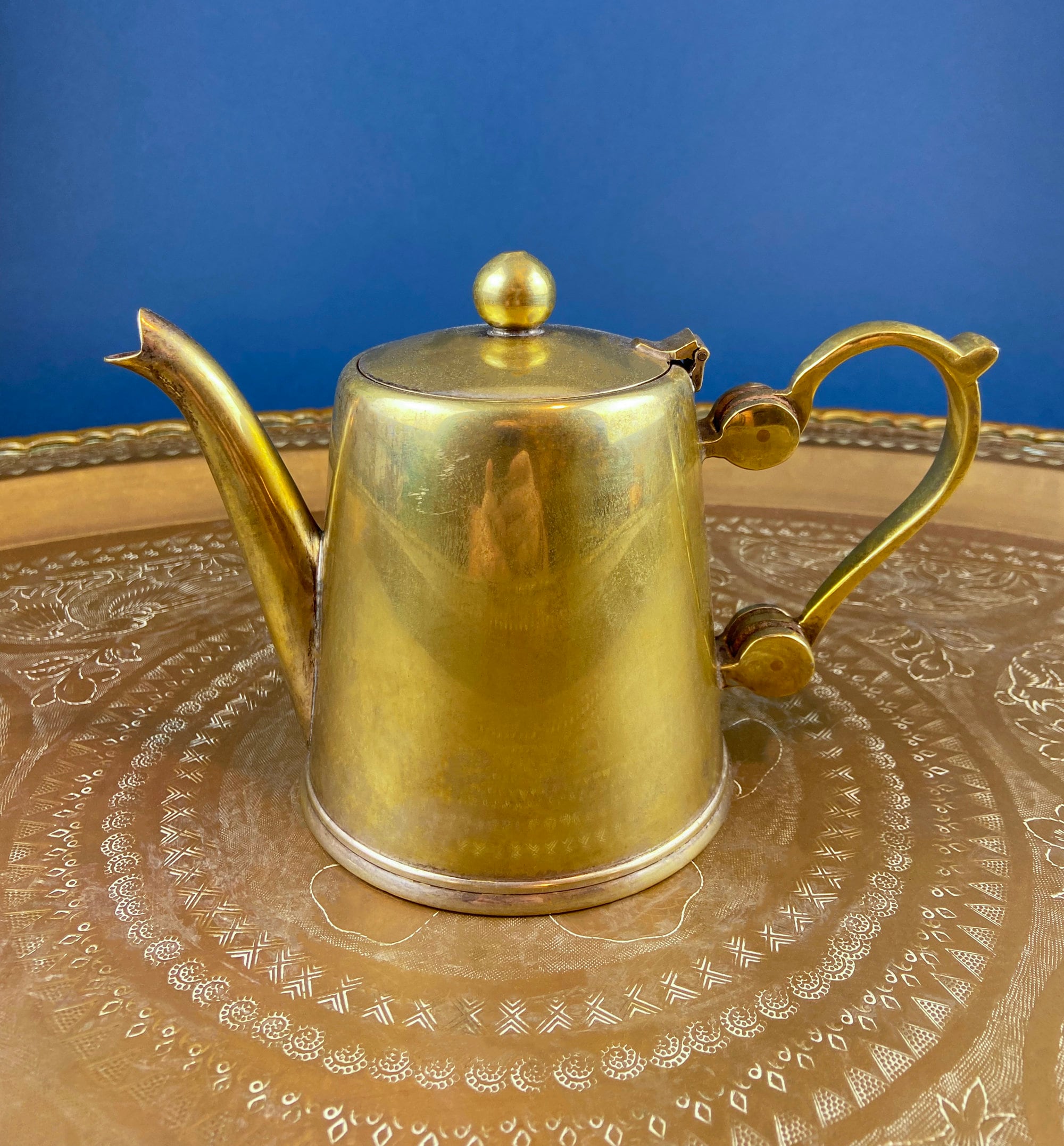 Antique Brass Teapot – Heavy Brass with Decorative Handle