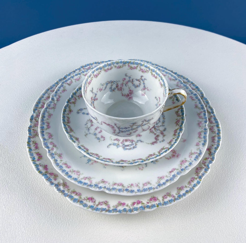 Antique Limoges Forget-Me-Not & Tea Rose Breakfast Set – Service for 8
