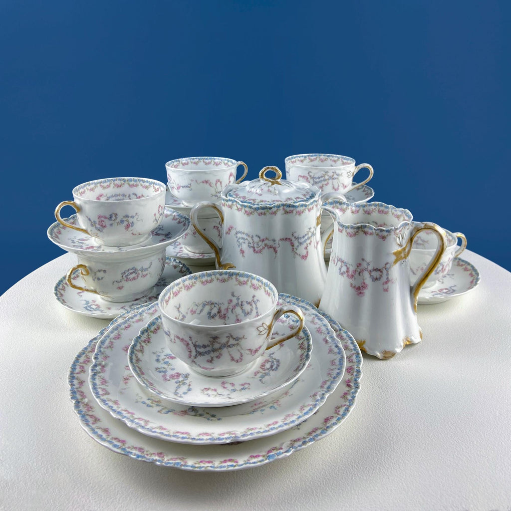 Antique Limoges Forget-Me-Not & Tea Rose Breakfast Set – Service for 8
