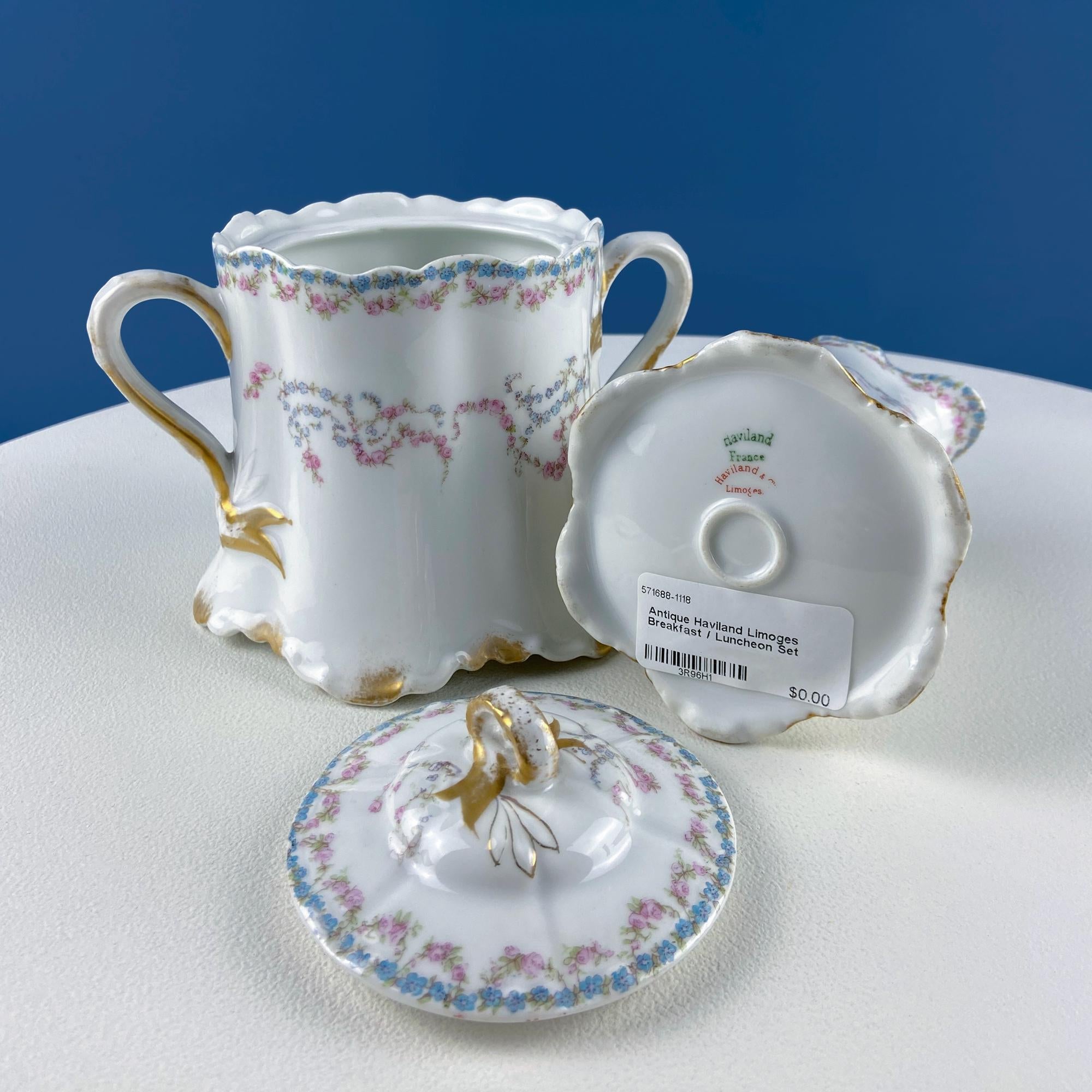 Antique Limoges Forget-Me-Not & Tea Rose Breakfast Set – Service for 8