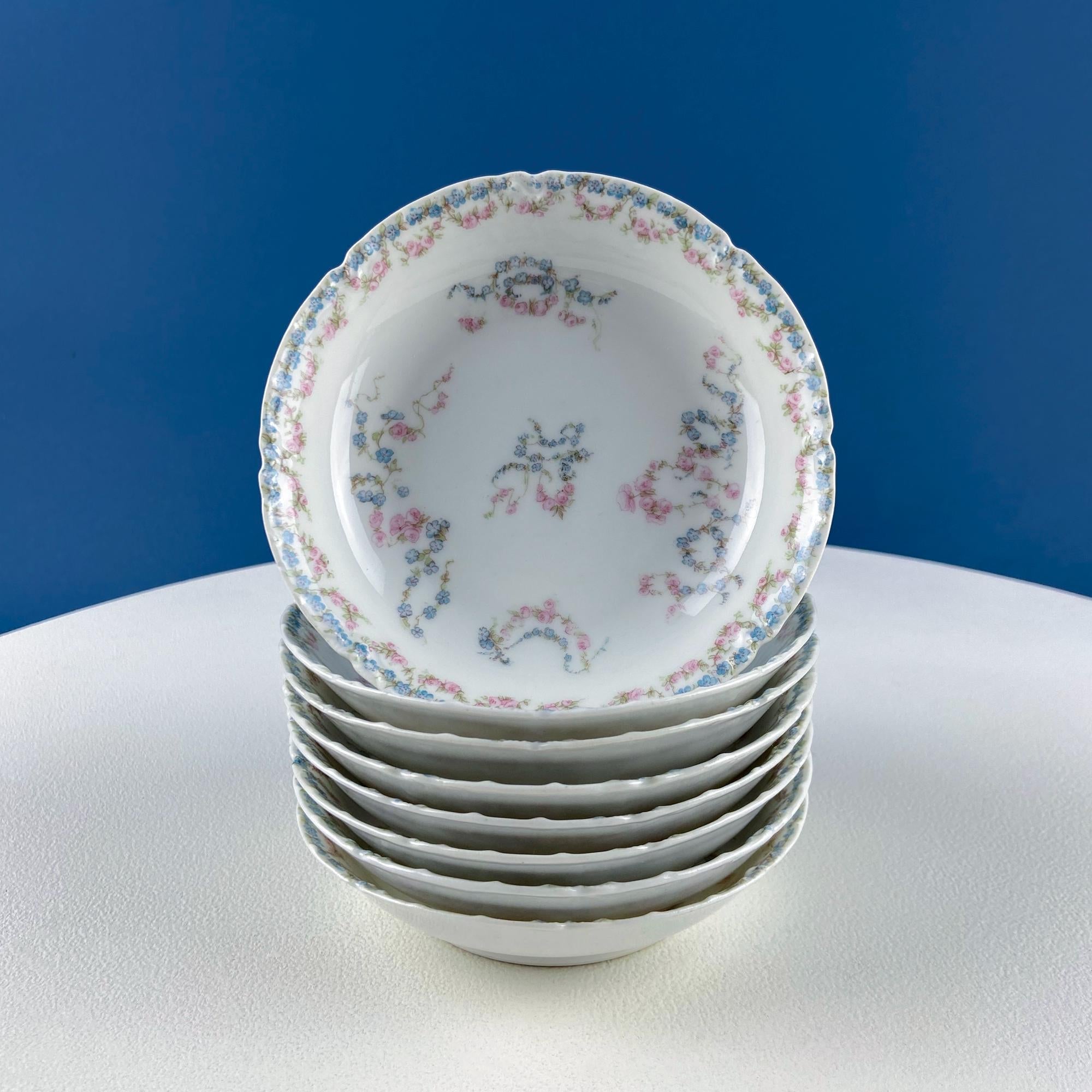 Antique Limoges Forget-Me-Not & Tea Rose Breakfast Set – Service for 8