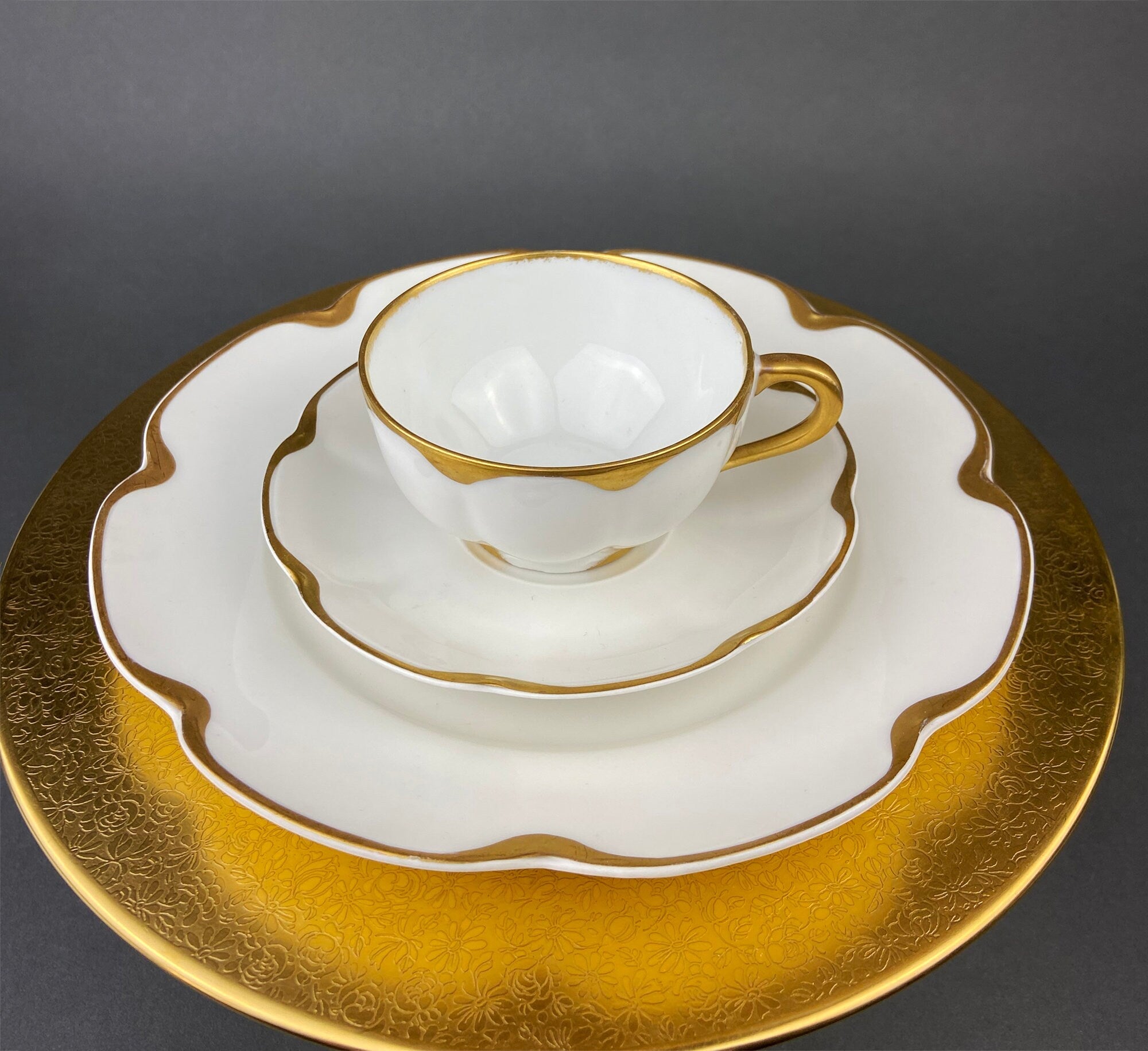 Theodore Haviland Limoges Silver Anniversary Tea Trio – Cup, Saucer & Salad Plate
