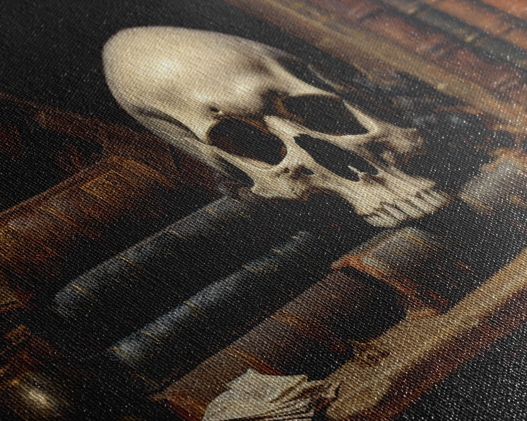 The Skull on the Shelf Framed Canvas Print