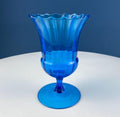 Blue Hand-Blown Glass Footed Vase. Large Goblet with Thumb Print Motif. Collectible Modern Glass. Home or Retail Decor. Interior Design Idea
