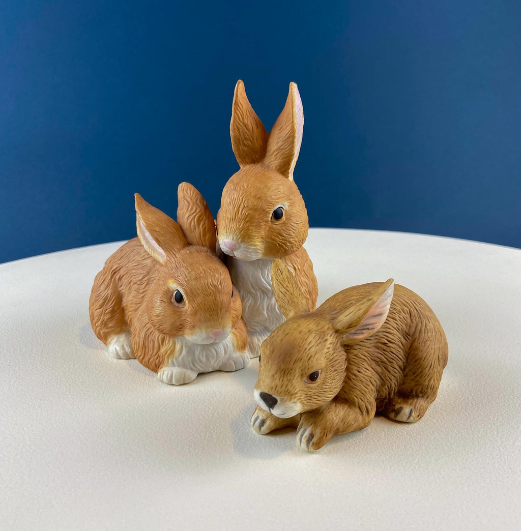 Brown Porcelain Figurine of 2 Snuggling Bunnies. Cute Hand Painted Rabbits Statuette. Gift for Him Her Bunny Collector Kids. Easter Display