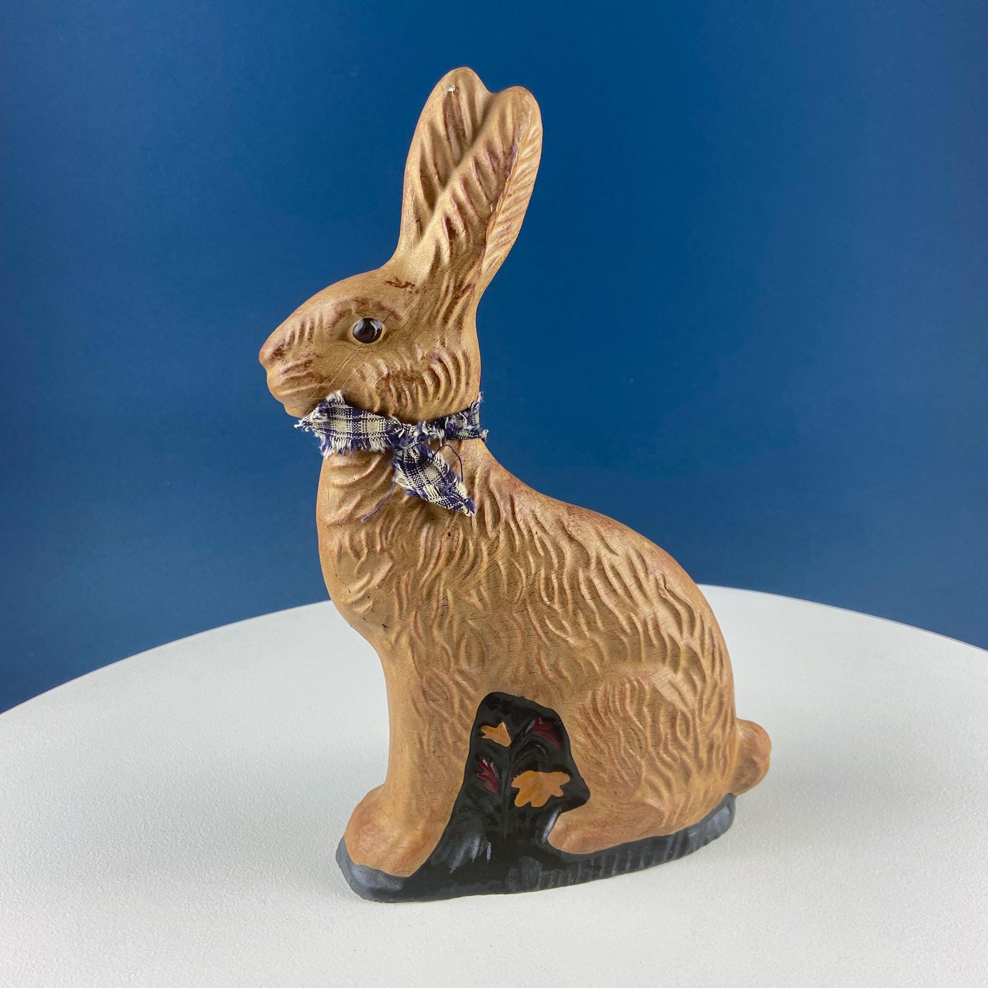 Brown Rustic Bunny Rabbit Figurine with Plead Bow. Hand-Painted Easter Display. Spring Celebration. Modern Farmhouse. Dining Room Decor.