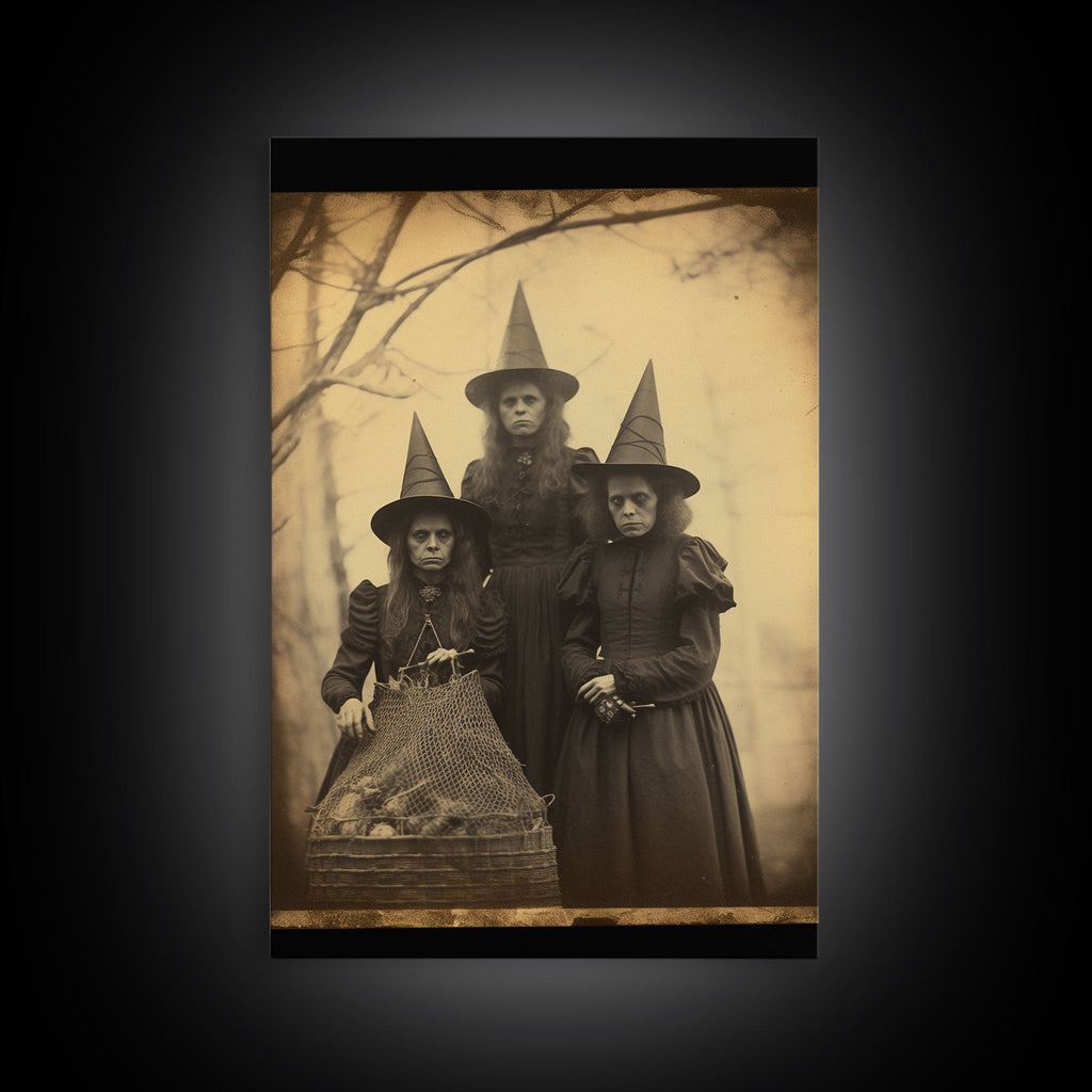 Black & White Gothic Canvas Print -Three Witches