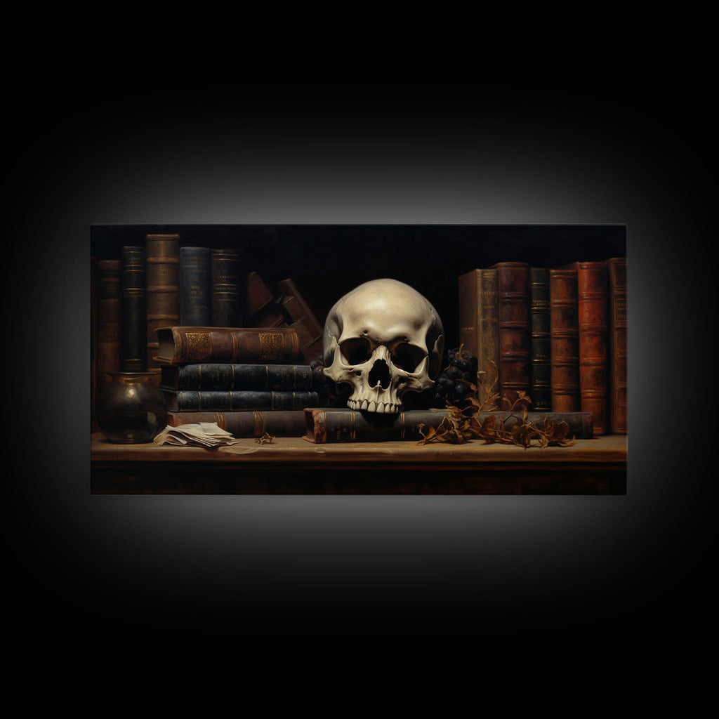 The Skull on the Shelf Framed Canvas Print
