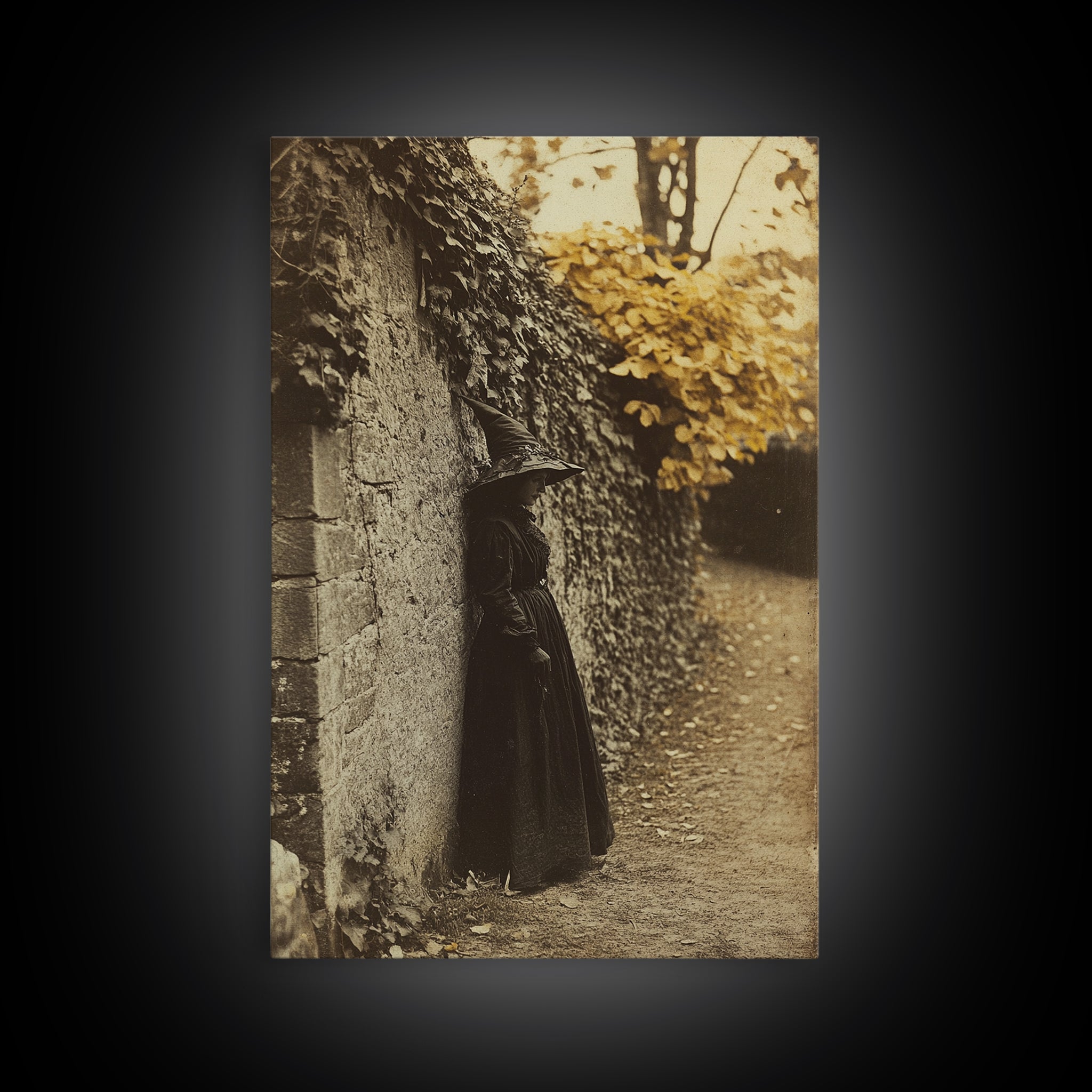 Sad Witch in Autumn Framed Canvas Print