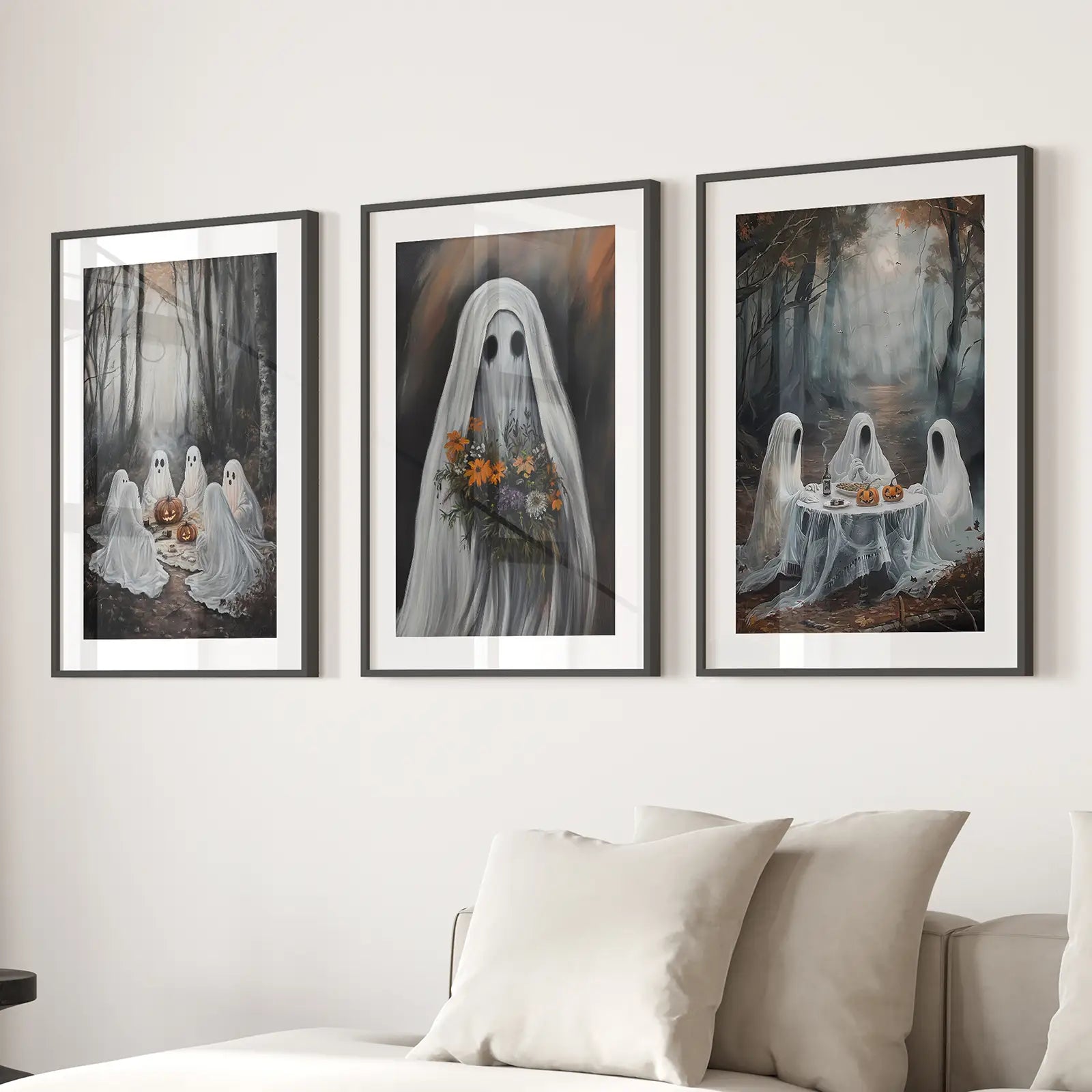 Haunting Ghosts Halloween Wall Art — Set of 3 Prints