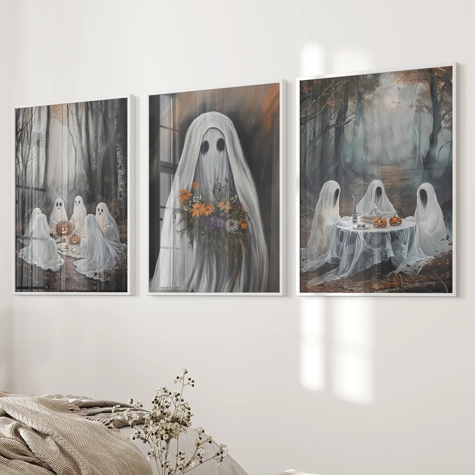 Haunting Ghosts Halloween Wall Art — Set of 3 Prints