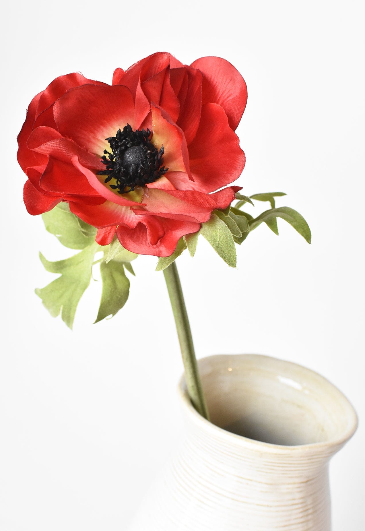 17" Faux Red Anemone Stem
