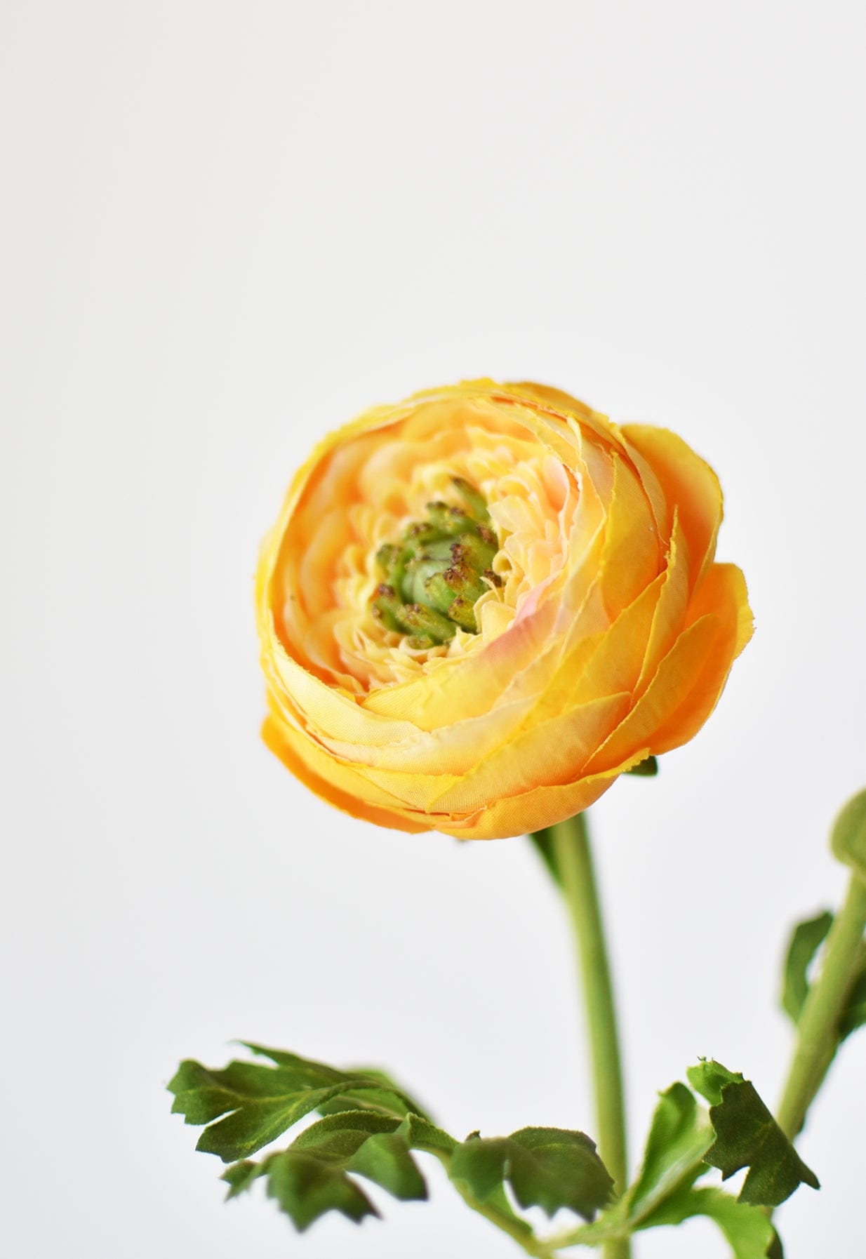 13" Faux Yellow Gold Ranunculus Stem