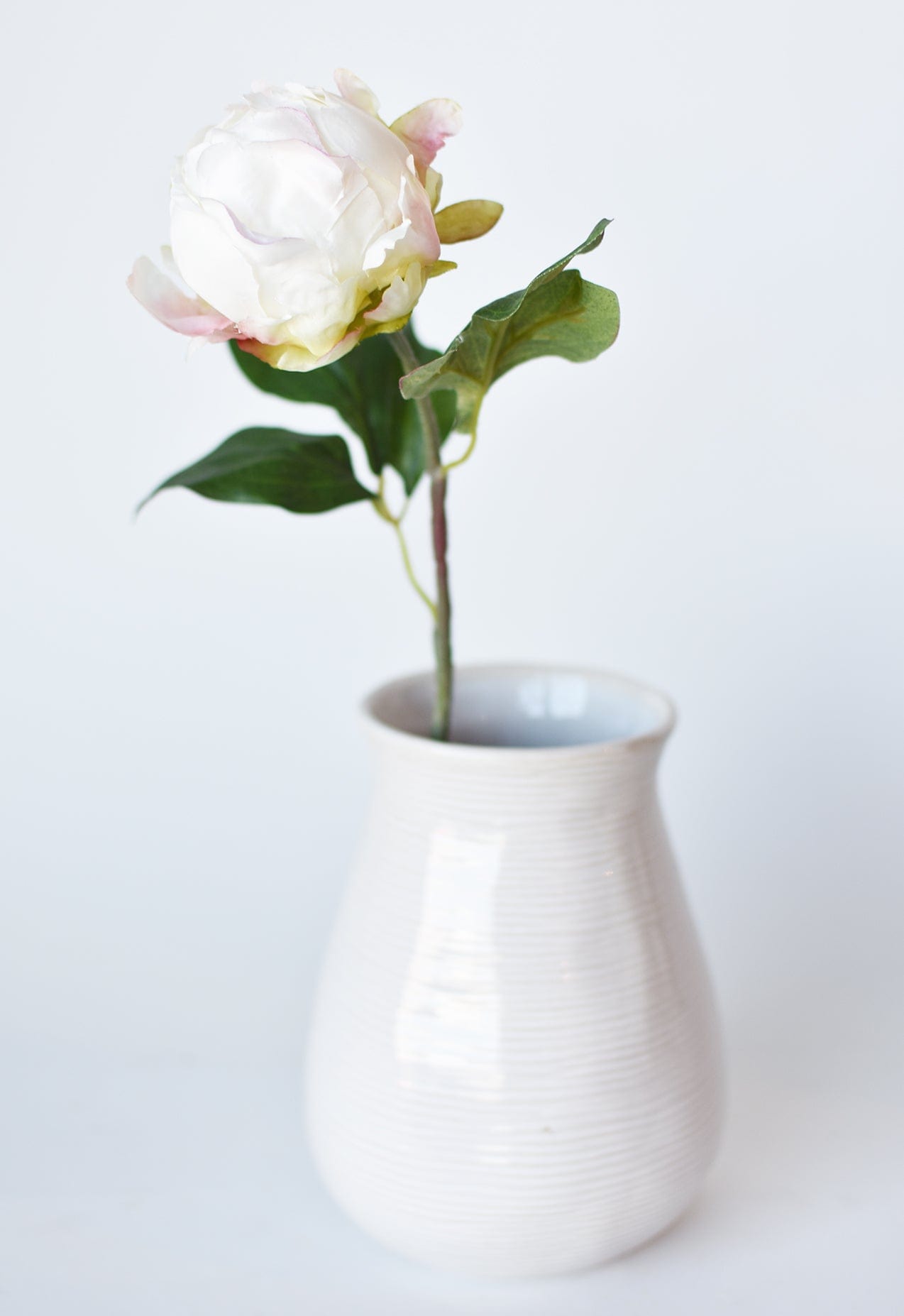 18" Faux Peony Bud Stem White