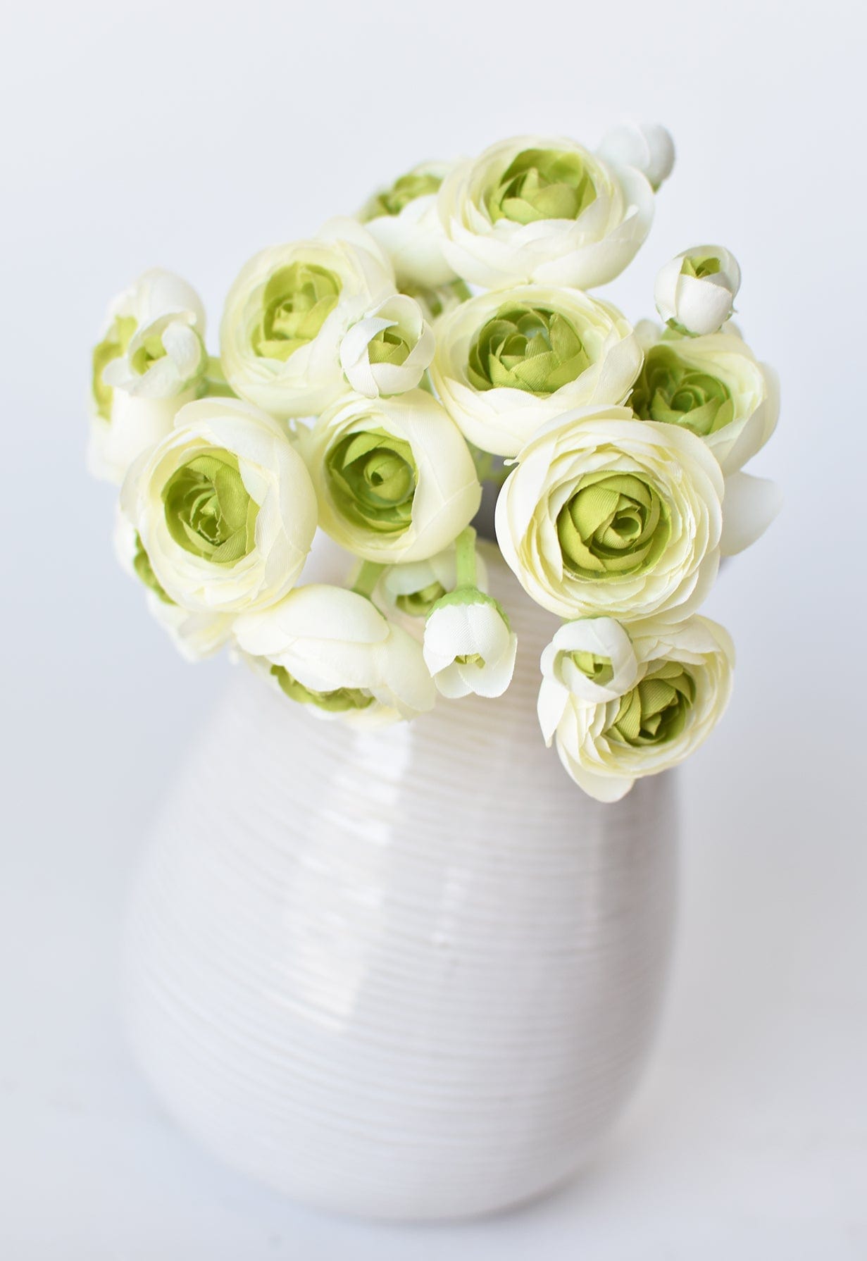 10.5" Faux White + Green Ranunculus Stem Bundle