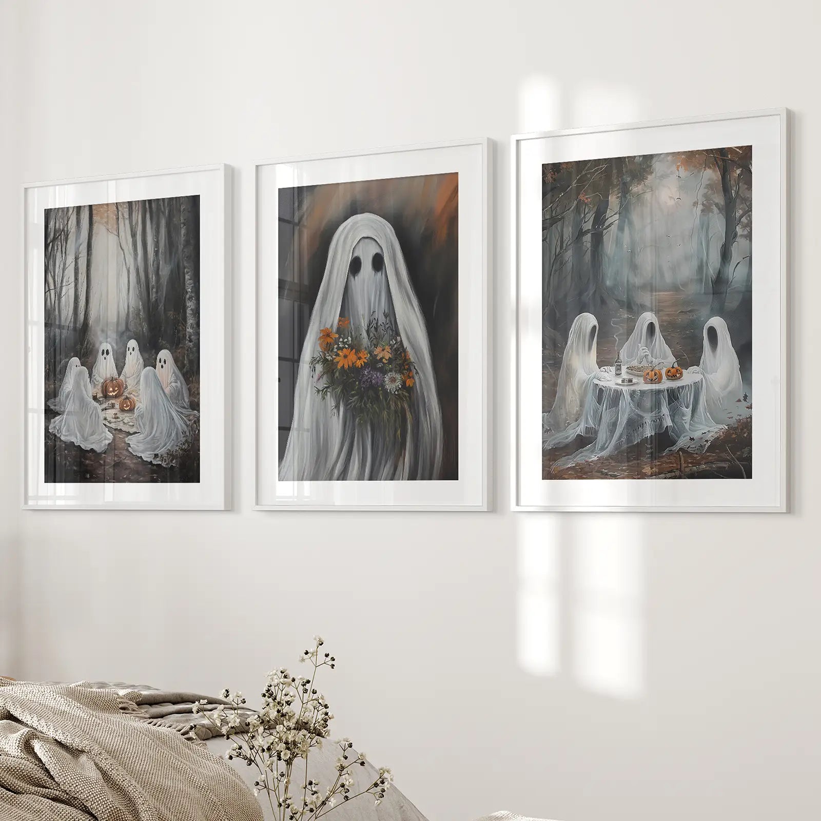 Haunting Ghosts Halloween Wall Art — Set of 3 Prints