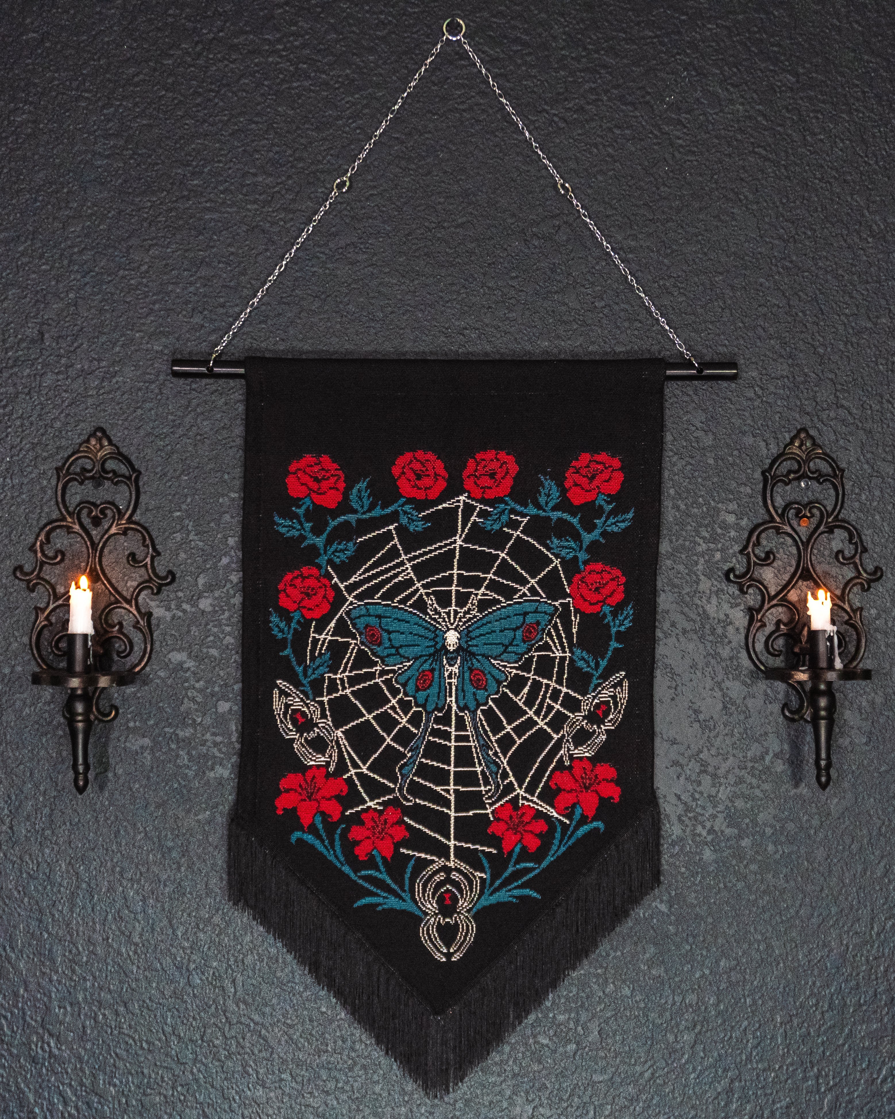 Entangled — Gothic Moth & Spider Web Wall Hanging
