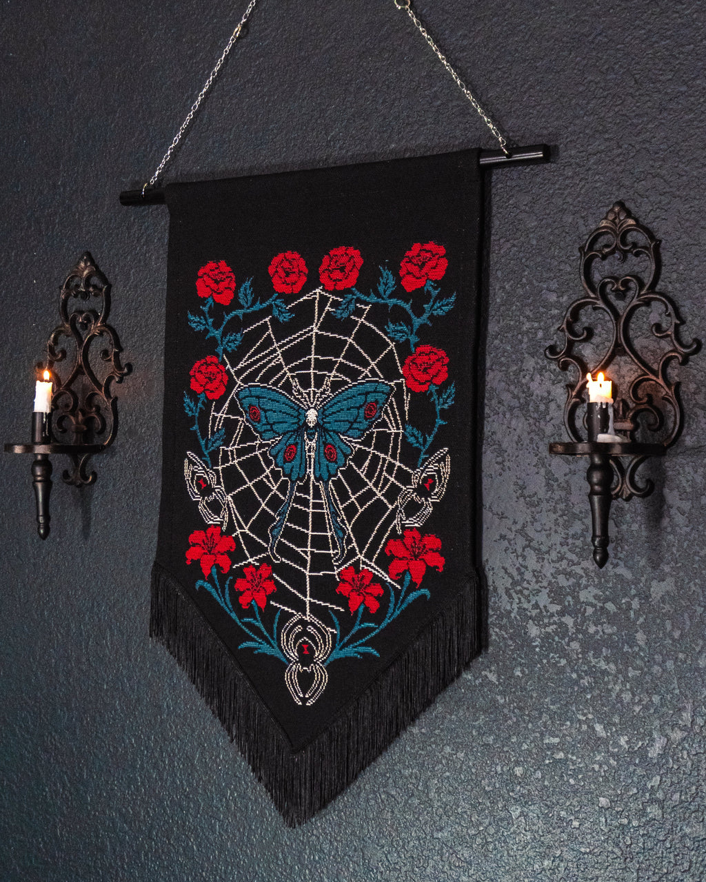 Entangled — Gothic Moth & Spider Web Wall Hanging
