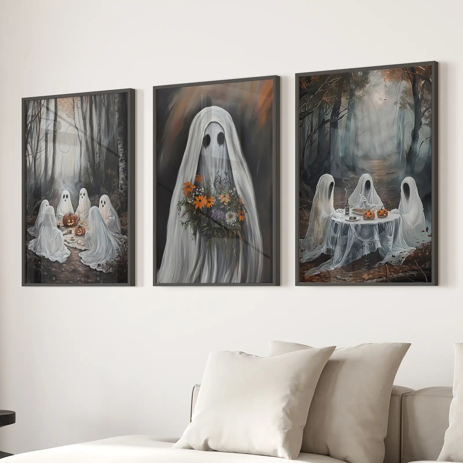 Haunting Ghosts Halloween Wall Art — Set of 3 Prints