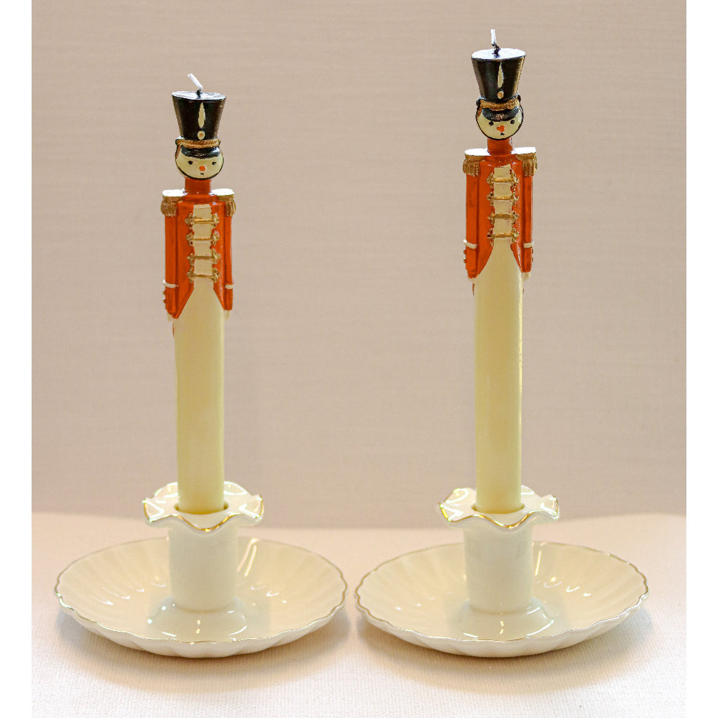 Gilded Cream Ceramic Candle Holder — Fluted Design, Set of 2