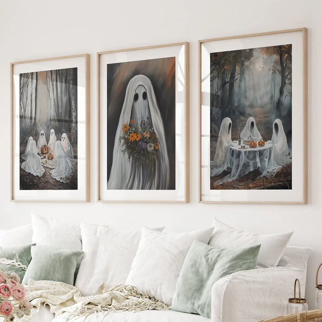 Haunting Ghosts Halloween Wall Art — Set of 3 Prints