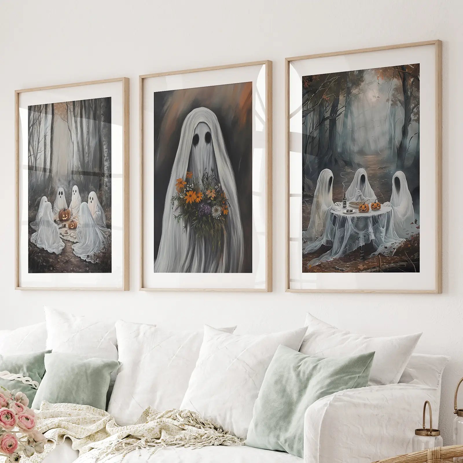 Haunting Ghosts Halloween Wall Art — Set of 3 Prints