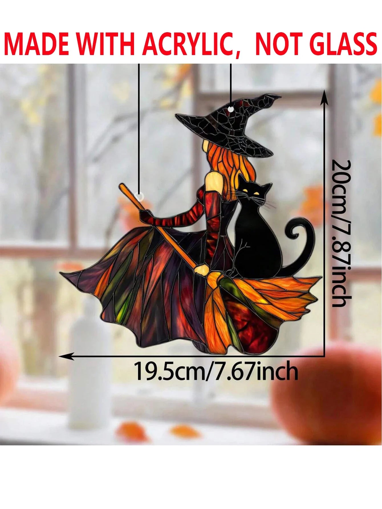Autumn Witch Black Cat Sun Catcher