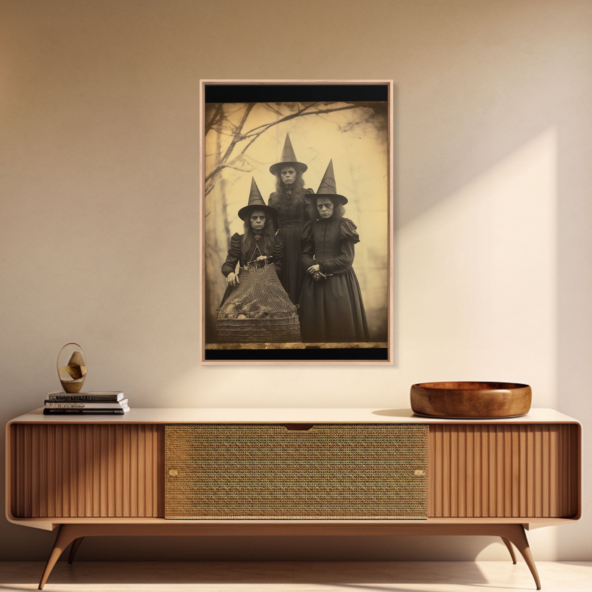 Black & White Gothic Canvas Print -Three Witches