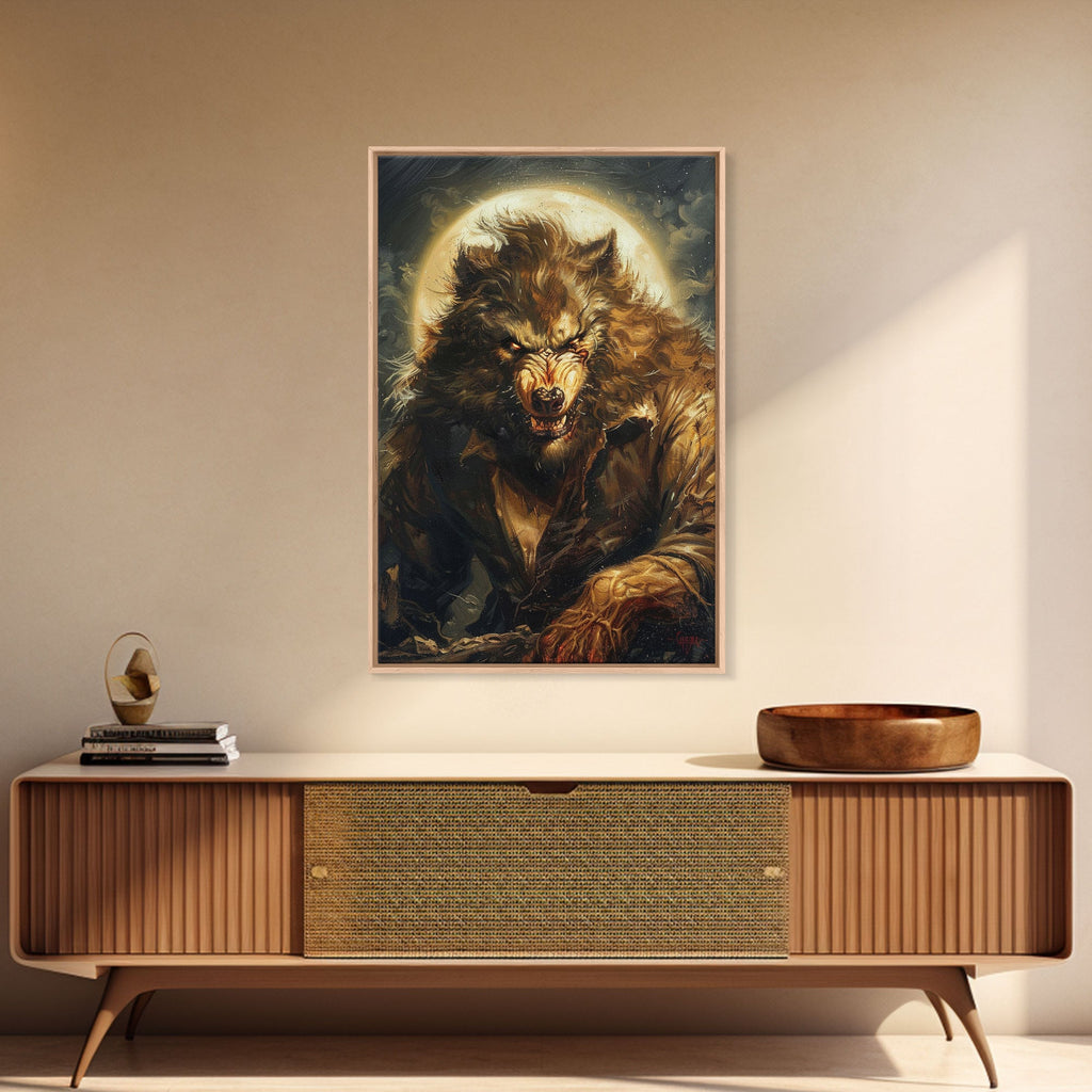 Werewolf Under Full Moon — Framed Halloween Canvas Print
