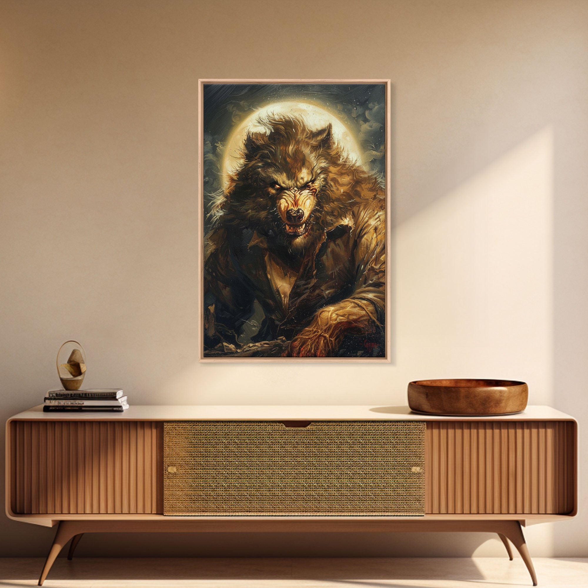 Werewolf Under Full Moon — Framed Halloween Canvas Print