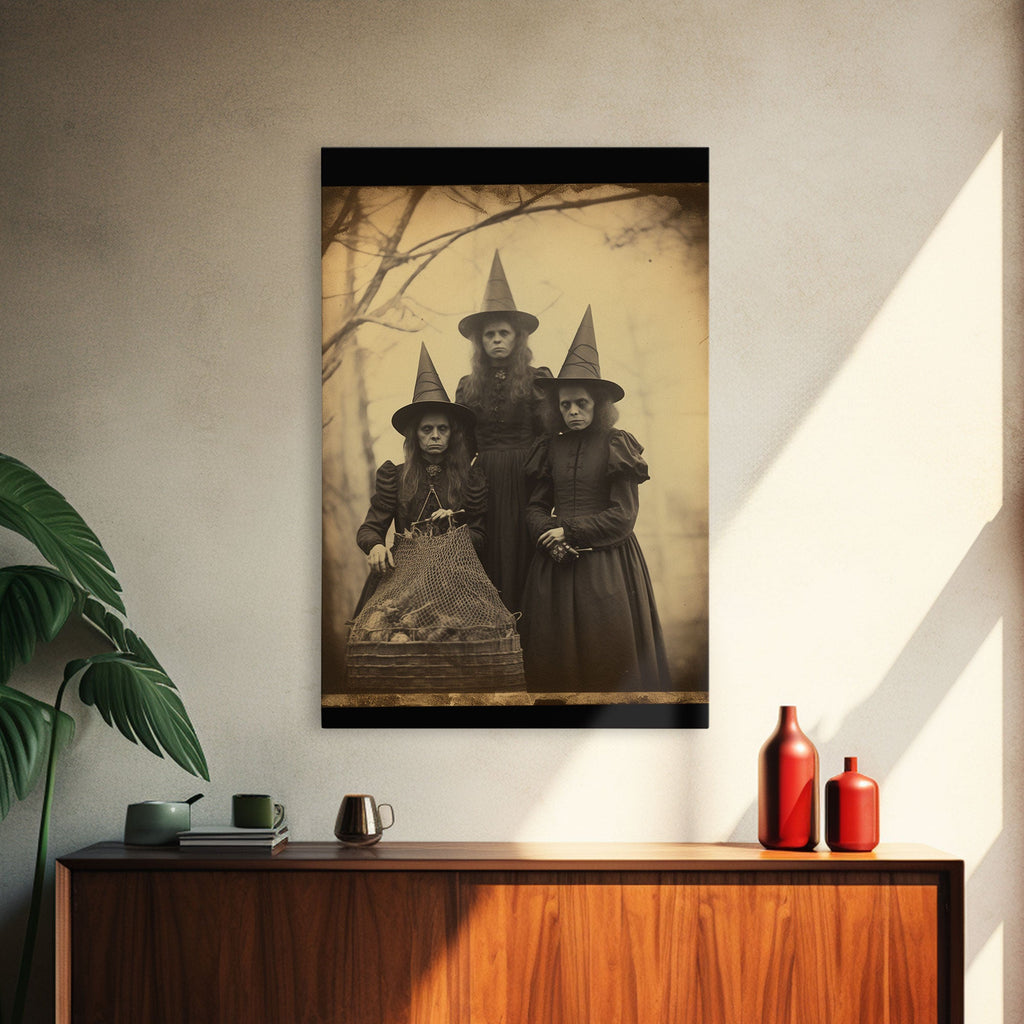 Black & White Gothic Canvas Print -Three Witches