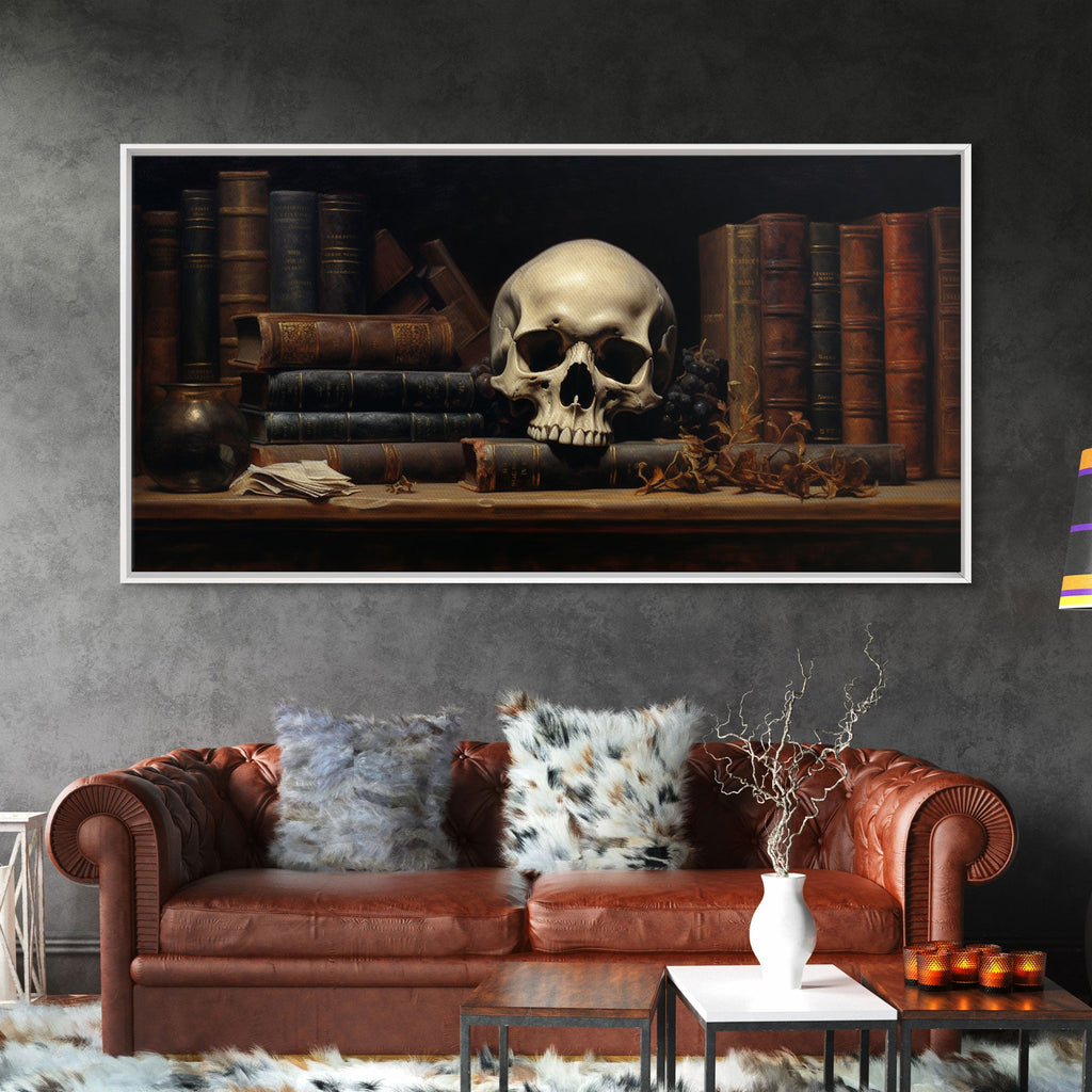 The Skull on the Shelf Framed Canvas Print