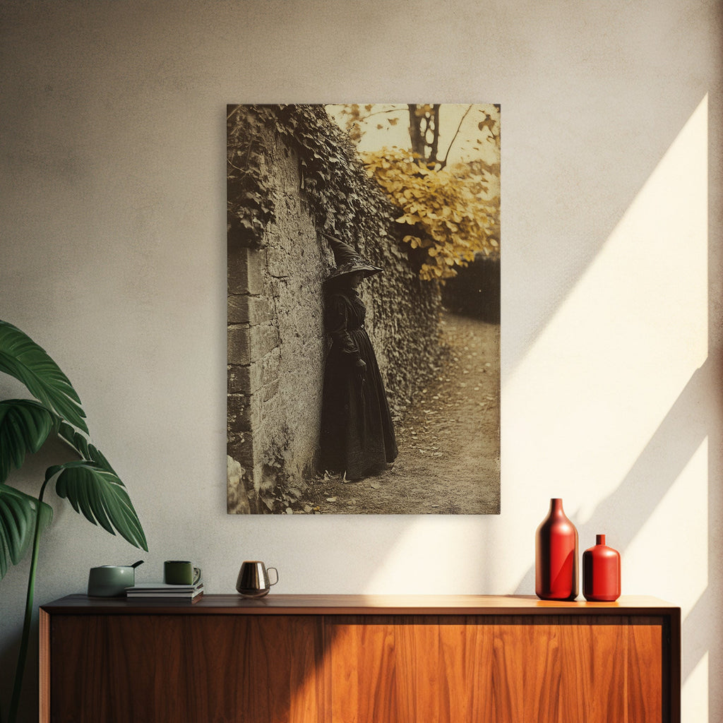 Sad Witch in Autumn Framed Canvas Print