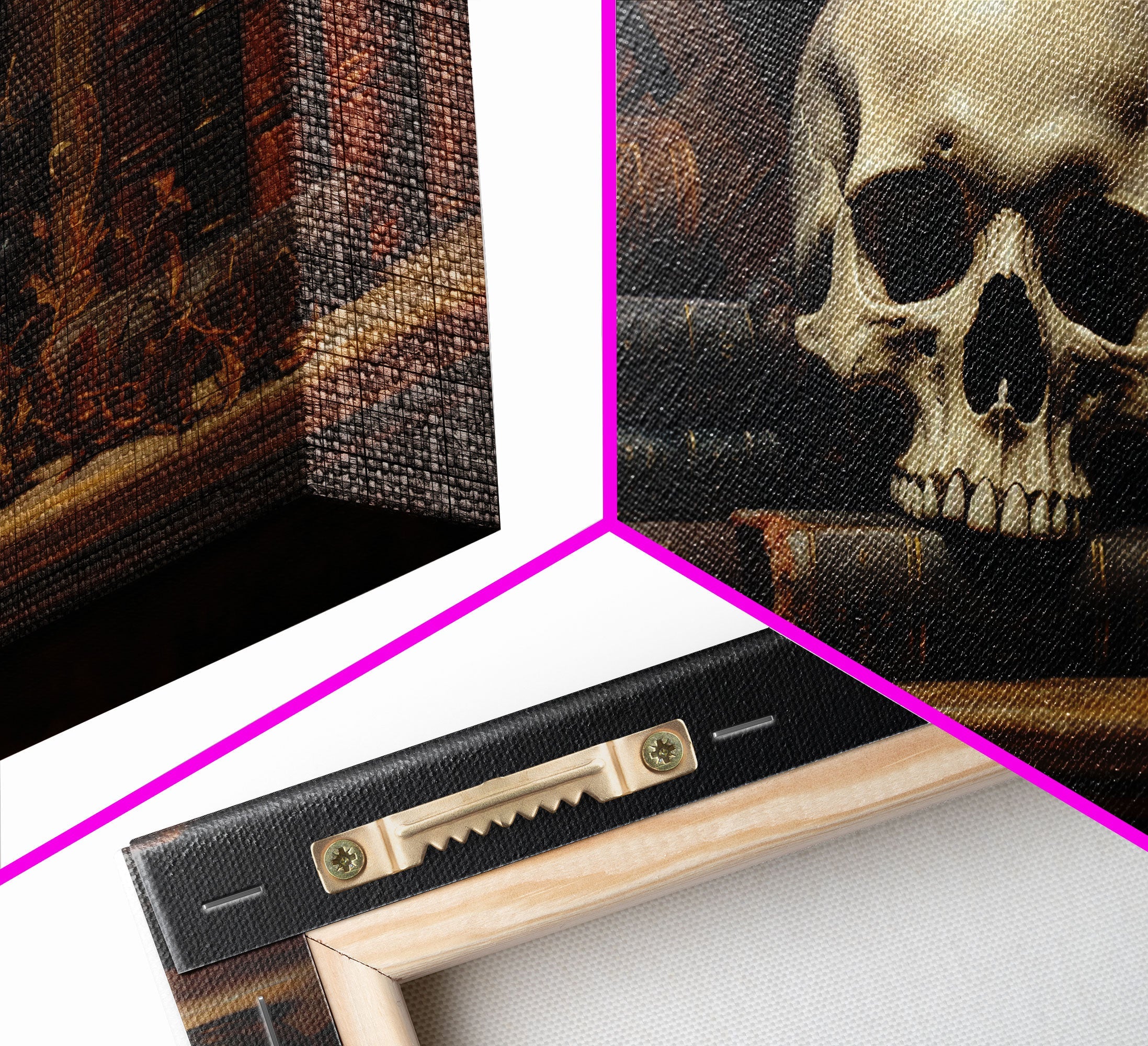 The Skull on the Shelf Framed Canvas Print