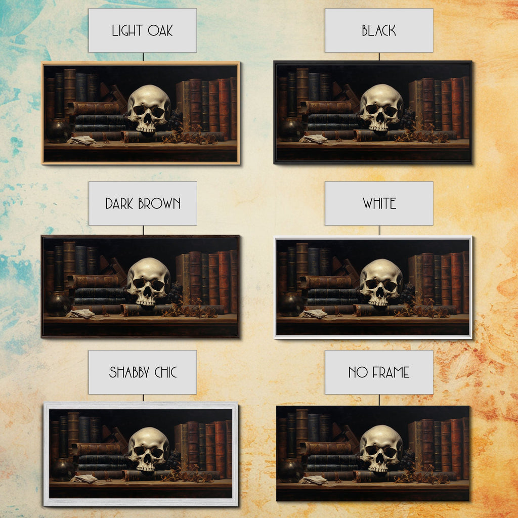 The Skull on the Shelf Framed Canvas Print