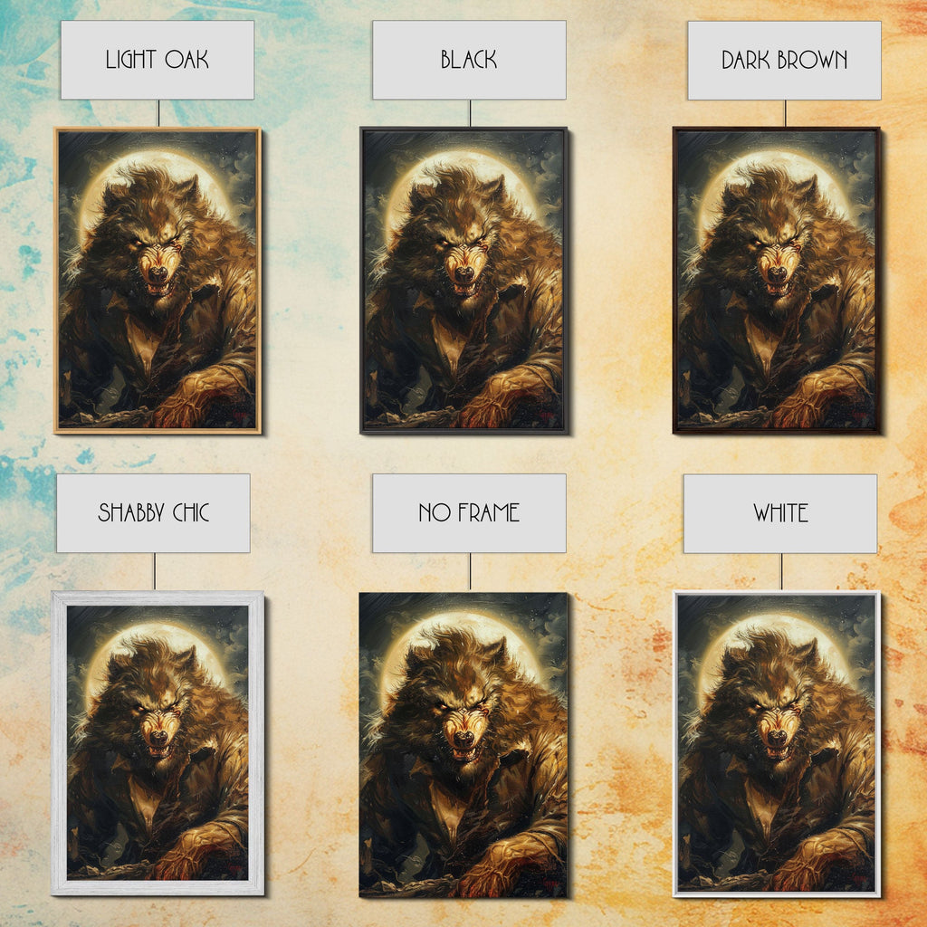 Werewolf Under Full Moon — Framed Halloween Canvas Print