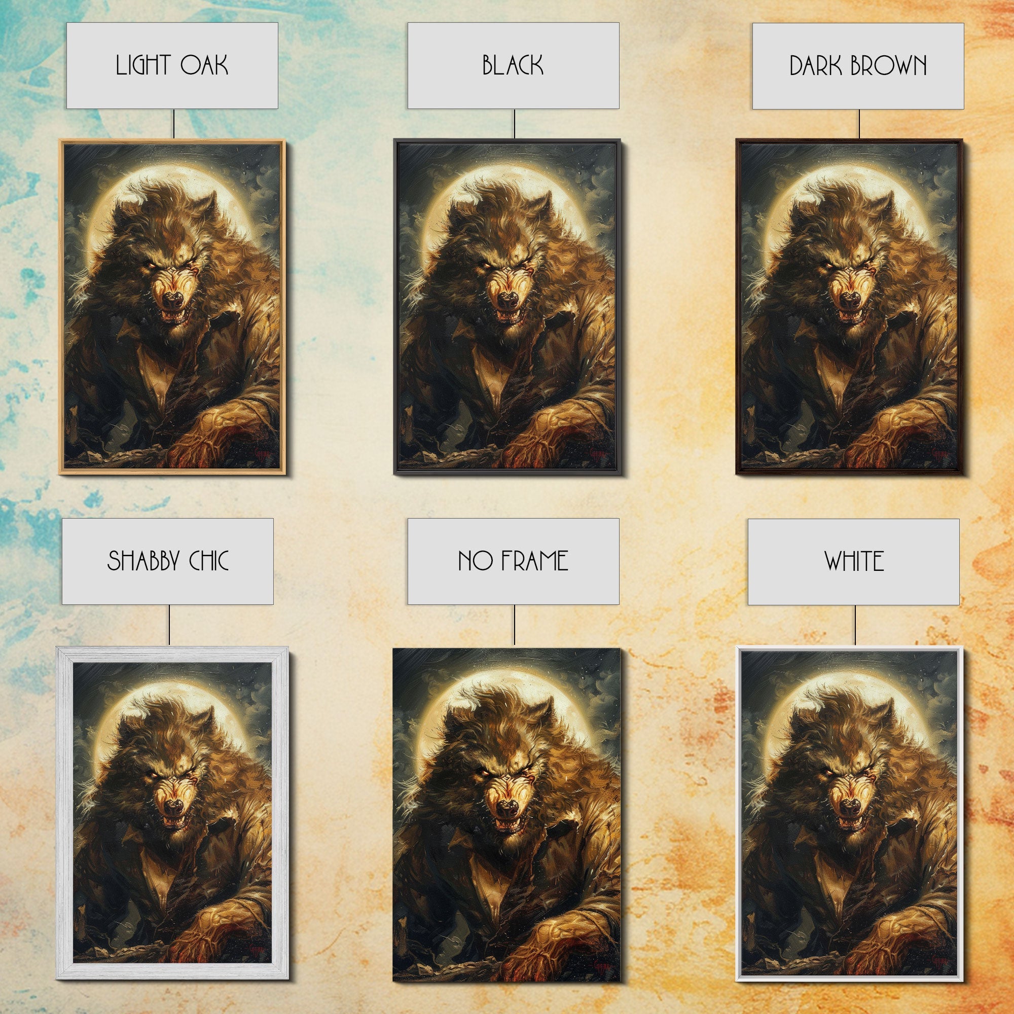 Werewolf Under Full Moon — Framed Halloween Canvas Print
