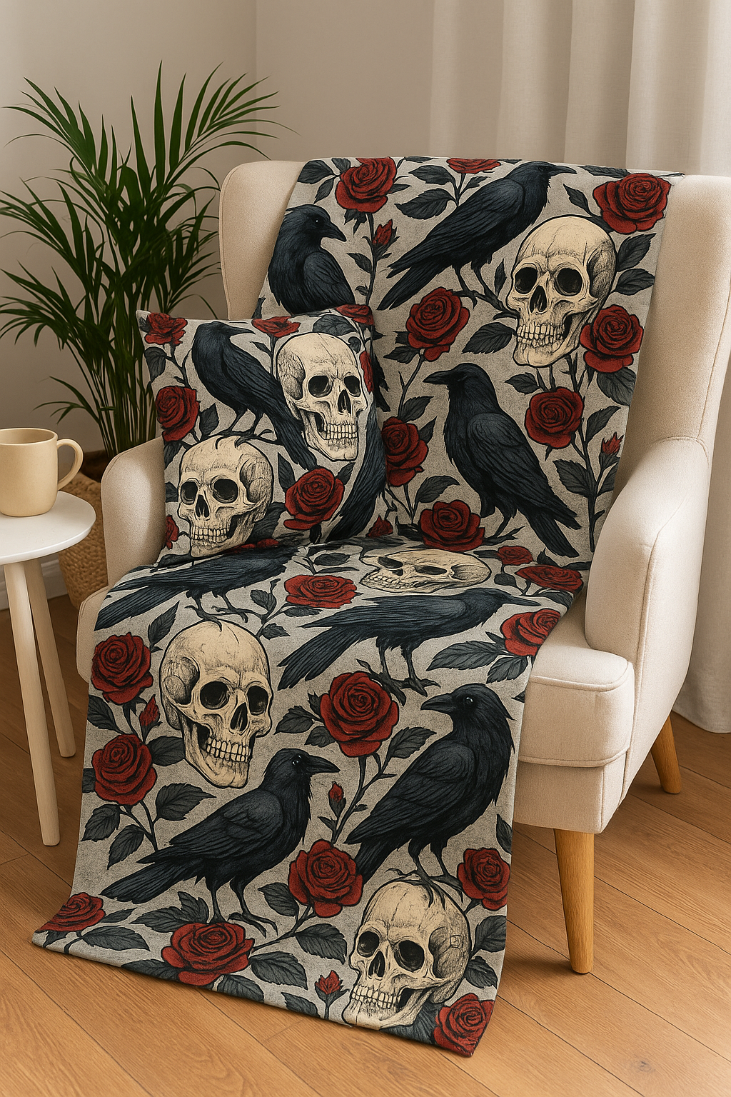 Gothic Skull & Rose Throw Blanket