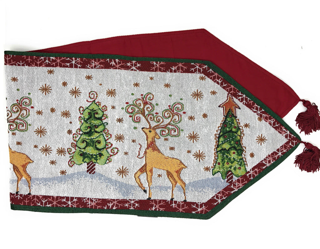 Winter Forest Reindeer Tapestry Table Runner