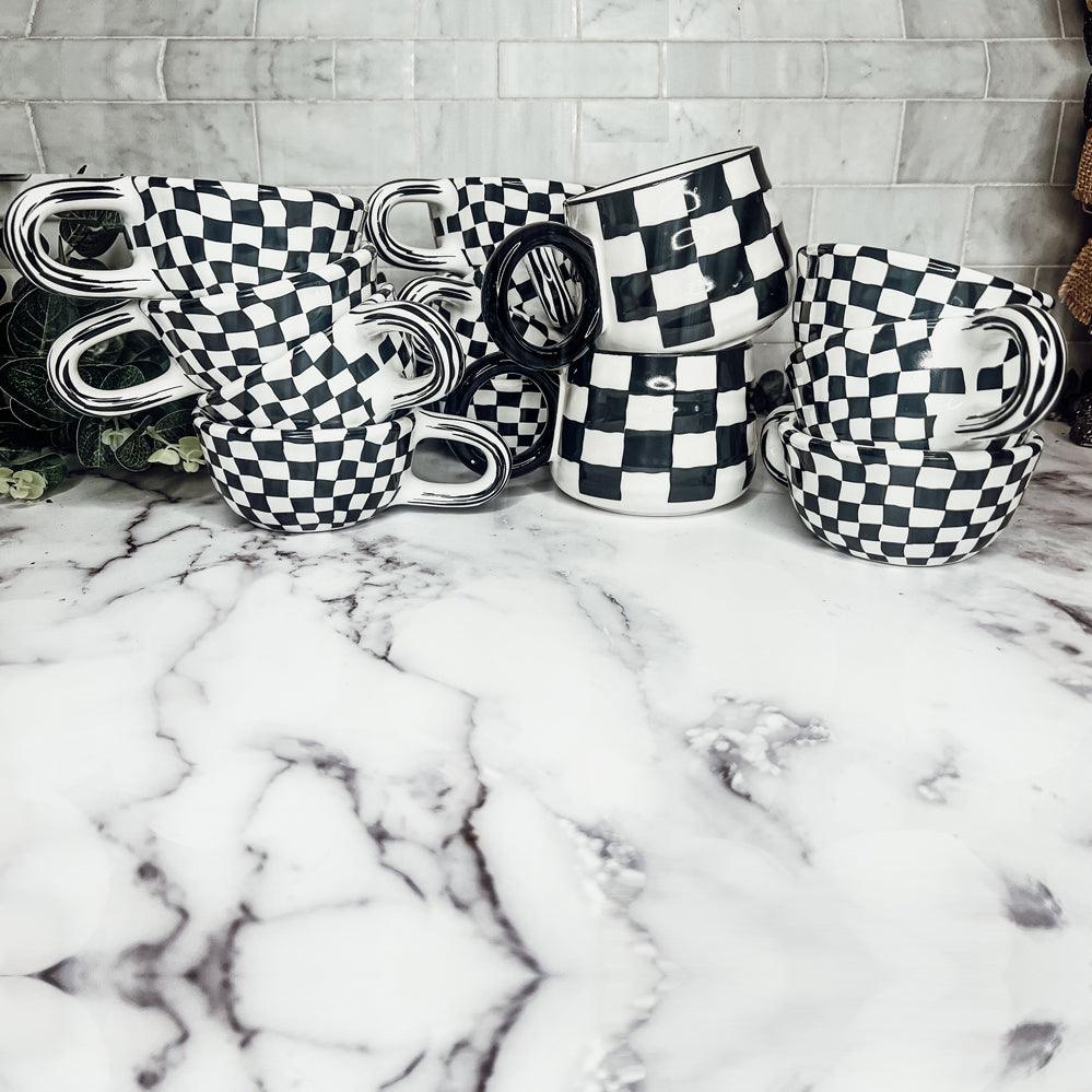 Black & White Checkered Ceramic Mug — Artisan Small Mug