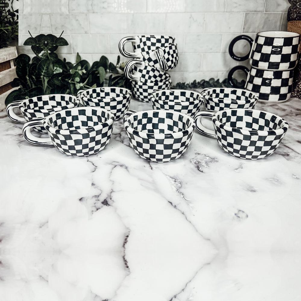 Black & White Checkered Ceramic Mug — Artisan Small Mug