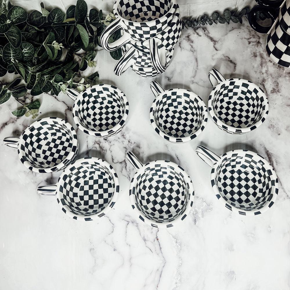 Black & White Checkered Ceramic Mug — Artisan Small Mug