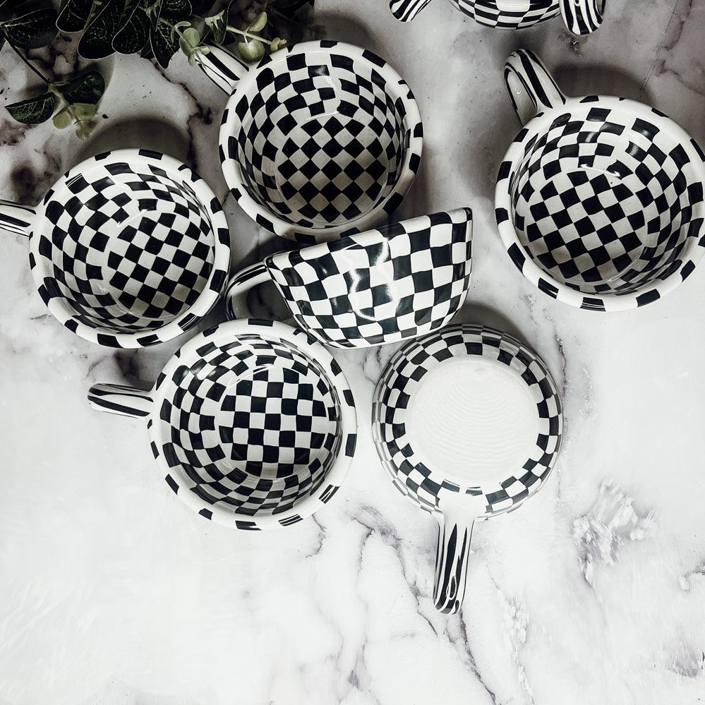 Black & White Checkered Ceramic Mug — Artisan Small Mug