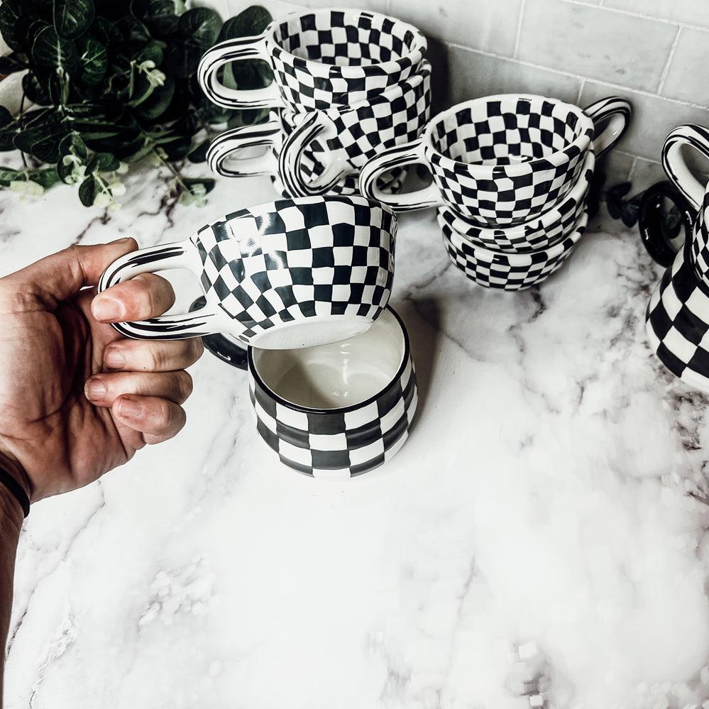 Black & White Checkered Ceramic Mug — Artisan Small Mug